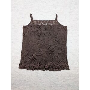 Y2K Lace Cami Tank Top Womens‎ 3x Brown Crinkle Boho Babydoll Coquette